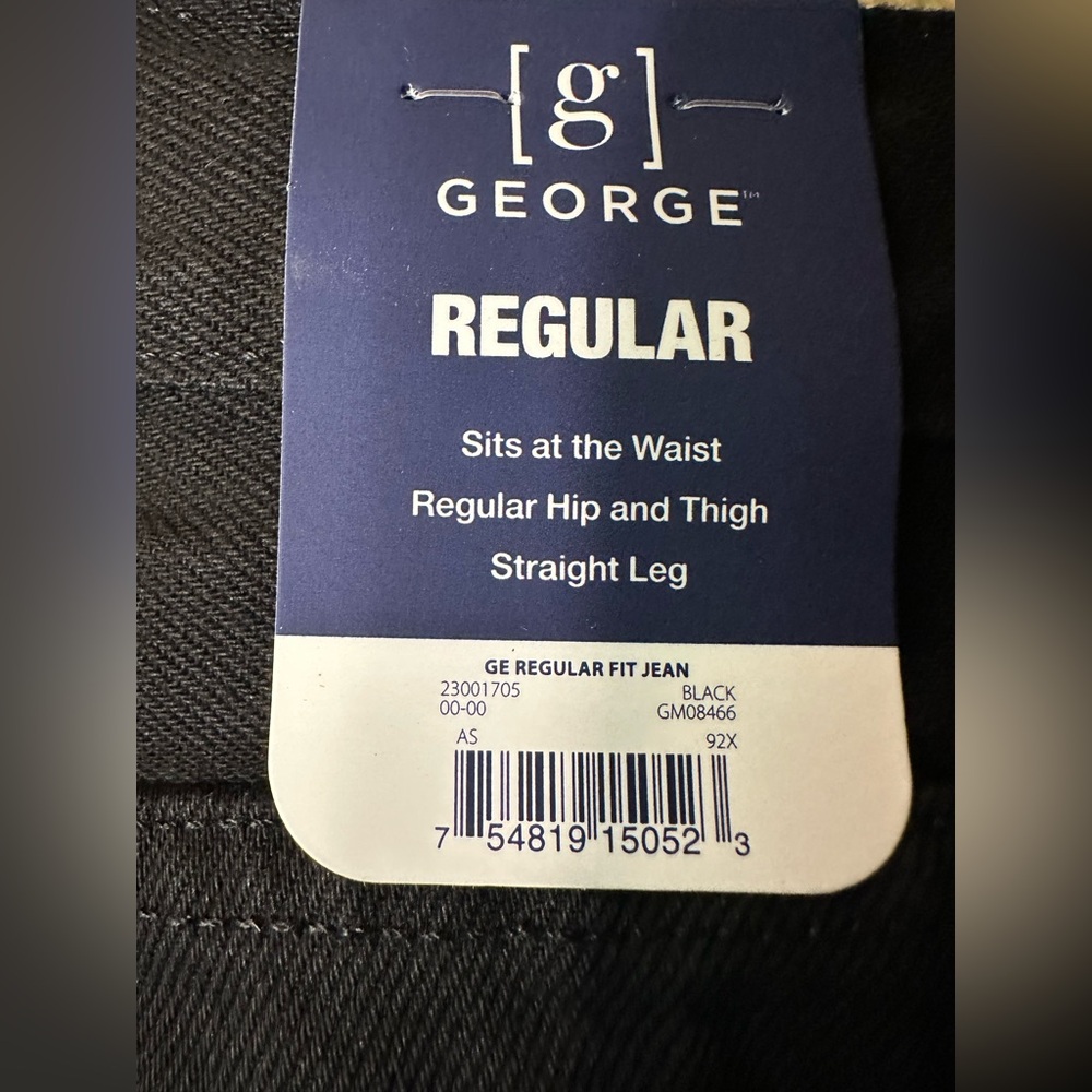 George Men’s Regular Fit Black Straight-Leg Jeans NWT 34x30 - Picture 7 of 9